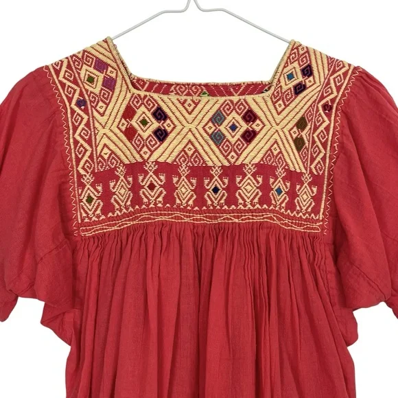 Mexican Embroidered Pink Boho Festival Peasant Top Blouse Size Medium - Picture 7 of 7